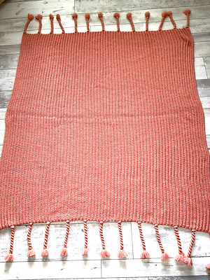 Raised Striped Chunky Knit Throw Blanket dark peach Midweight Cozy Tassels 67x54-image