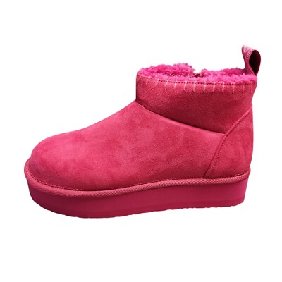Muk Luks Augie Cozy Platform Booties Womens Size 8 Fuschia Faux Fur Side Zipper-image