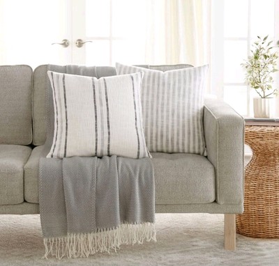 Becky Cameron Cotton 20in. x 20in. Gray Stripe Throw Pillow -image