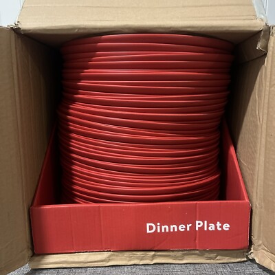 Christmas Plates Plastic Dinner Plate, 10.5” Round Mainstays Box Of 48 Red - NEW-image