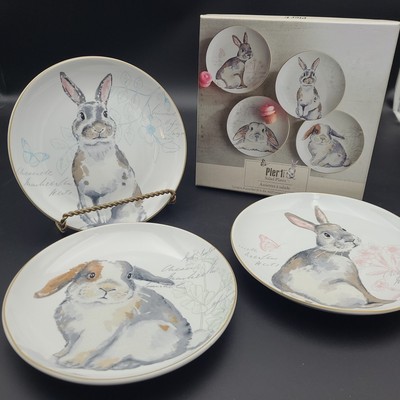 Pier 1 Imports Elegant Gray Bunnies Salad Plates Easter 8