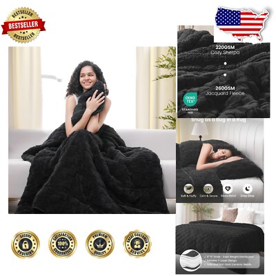 Cozy 15lbs Weighted Blanket - Elegant Sherpa & Jacquard Twin Bed Blanket, 48x72-image