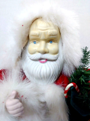 Vintage Santa With Red Velvet Suit and Toys Animated and Musical 13 1/2
