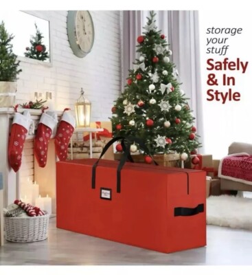 Mainstays Soft Sided Christmas Tree Storage Bag Red & Black Plaid Holds 9ft Tree-image