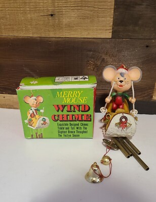 VTG Emson Merry Mouse Wind Chime Christmas Ornament 1976 Antique Holiday Season -image