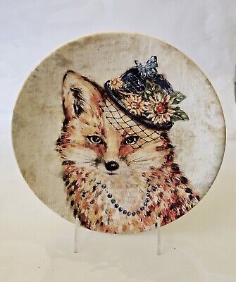 Pier 1 Imports Regal Fox Lady Salad Lunch Plate Woodland Animal Hat 8.75