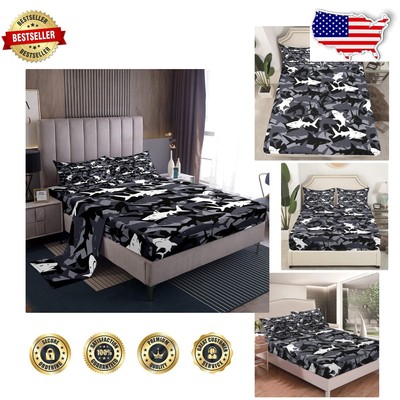 Queen Camouflage Shark Sheet Set - Luxurious Lightweight Kids Bedding-image